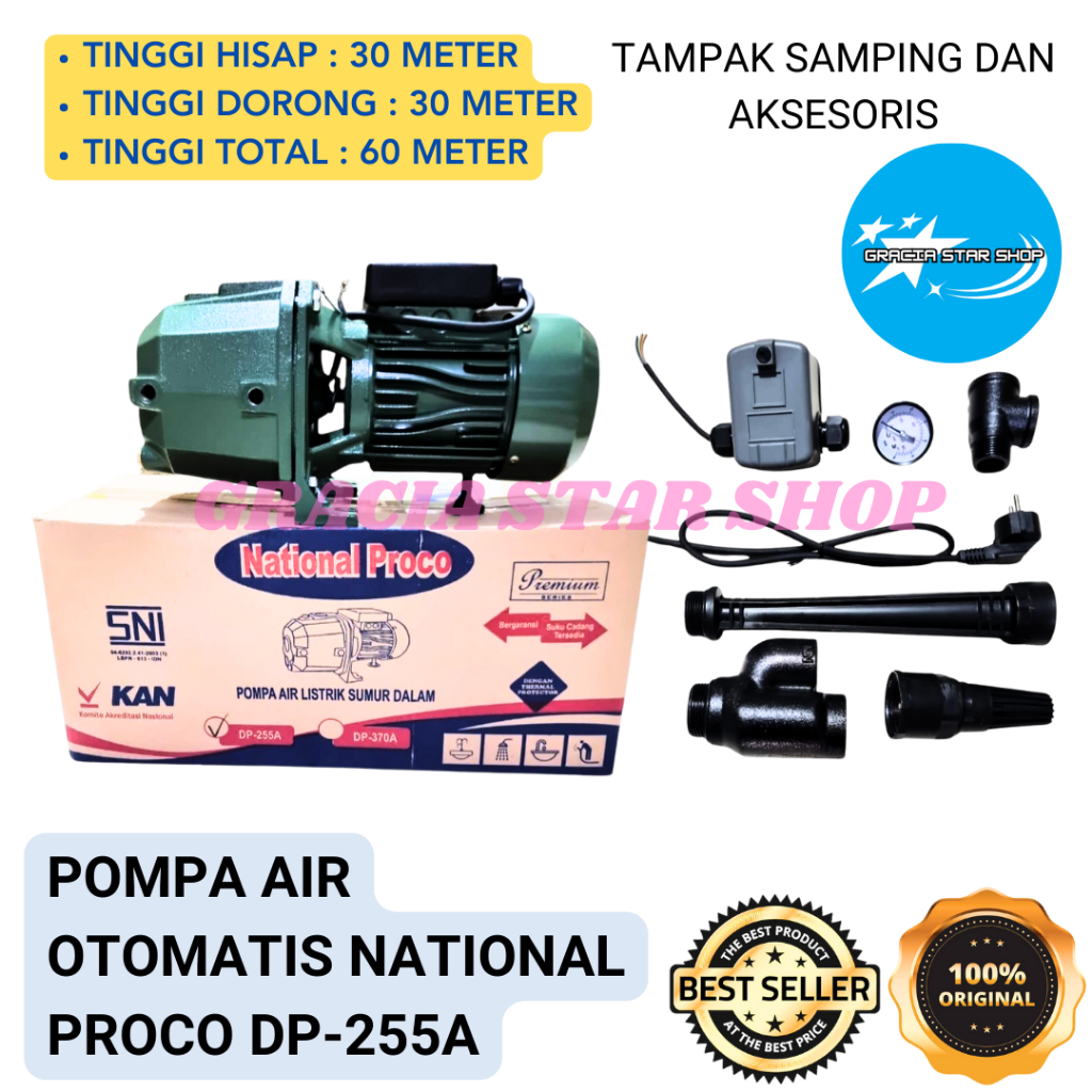 Pompa Air Jet Pump NATIONAL PROCO PREMIUM DP 255A dan DABALTO DP-255A Original Berkualitas - Gracia 