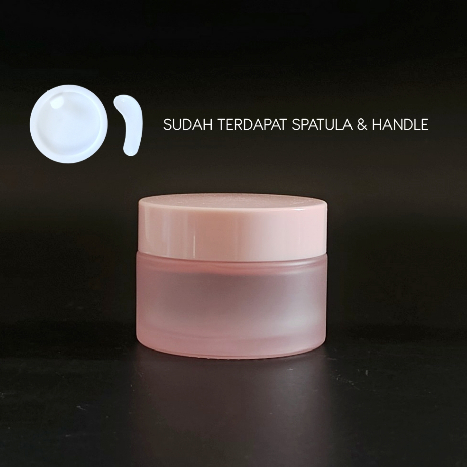POT KRIM 30GR PINK DOFF KACA TEBAL - TUTUP HITAM / PUTIH / PINK / KAYU - SPATULA / SENDOK - JAR CREA