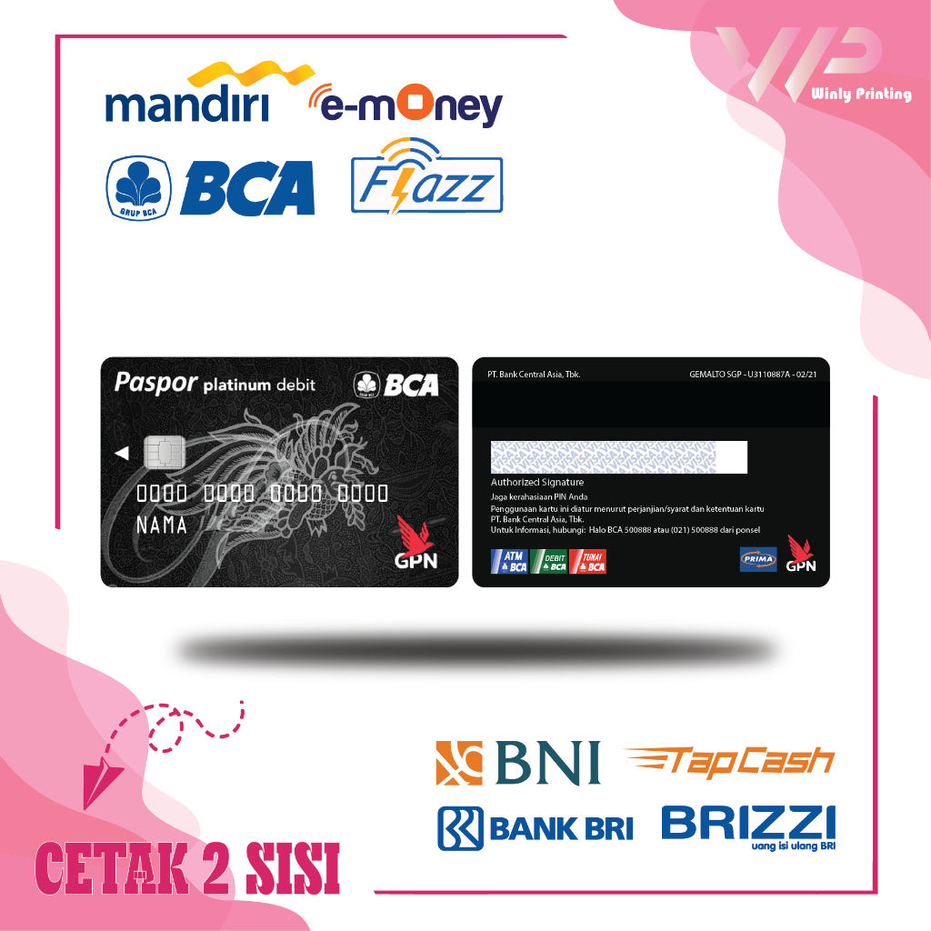 KARTU EMONEY DEBIT KREDIT BCA BLACK PLATINUM MANDIRI FLAZZ BCA GEN 2 BNI TAPCASH BRIZZI BRI - 2 SISI