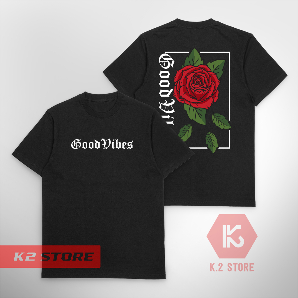 Baju Kaos Distro Pria Wanita Good vibes red ross