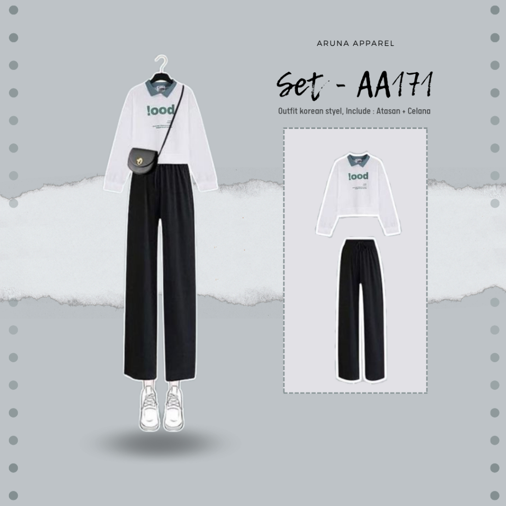 Set Outfit Korean Style OOTD Cewe Korean Outfit ulzzang OOTD Hangout Nongkrong Study Tour AA171
