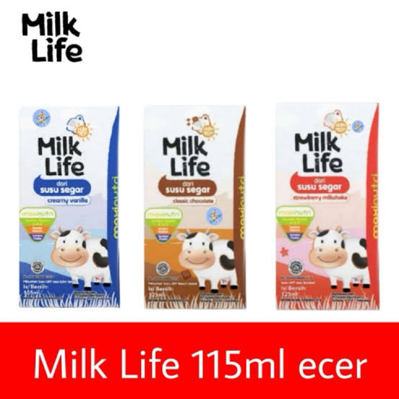 

ECERAN Milk Life @115ml Susu UHT All Variant Cokelat Stroberi Vanilla, Coklat Strawberry Vanila