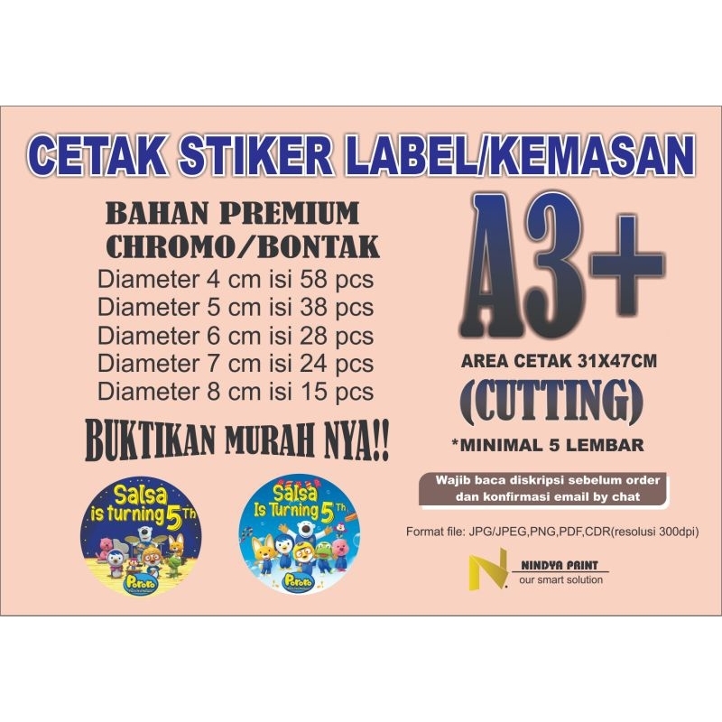 

CETAK STIKER KROMO/BONTAK A3+
