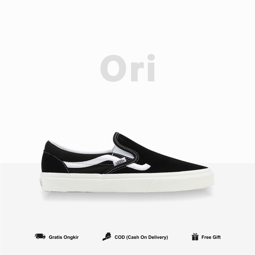 Vans Slip On Side Stripe Black White Original BNIB Global Market Vanss Slipon clasic Hitam Putih Ori