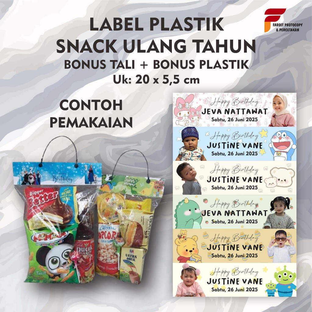 

Tas Plastik Ulang Tahun Snack - Label Snack Lebaran Gratis Custom Nama Dan Foto Anak FREE DESIGN