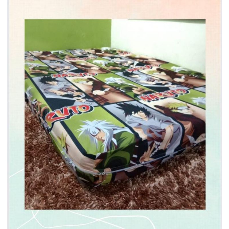 Sprei Resleting Sarung Kasur Busa Motif Anak Cowok Karakter Anime Naruto Kartun