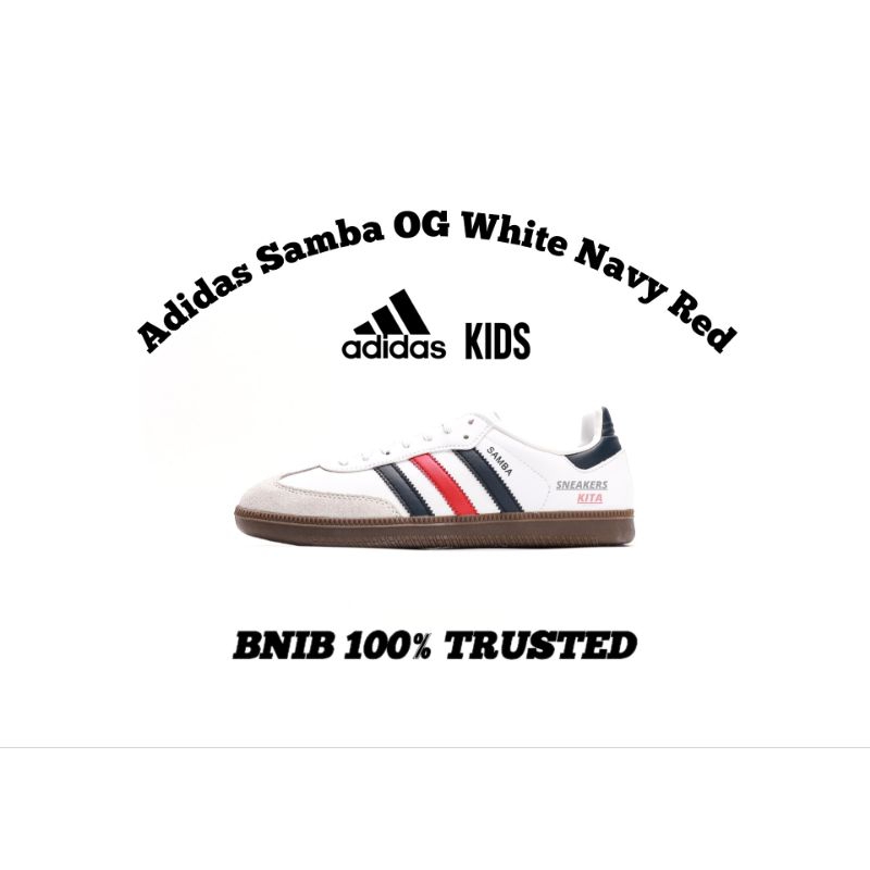[KIDS] Sepatu Adidas Samba OG White Navy Red F75247 / Sepatu Adidas Samba Anak Slip On + Tali BNIB 1