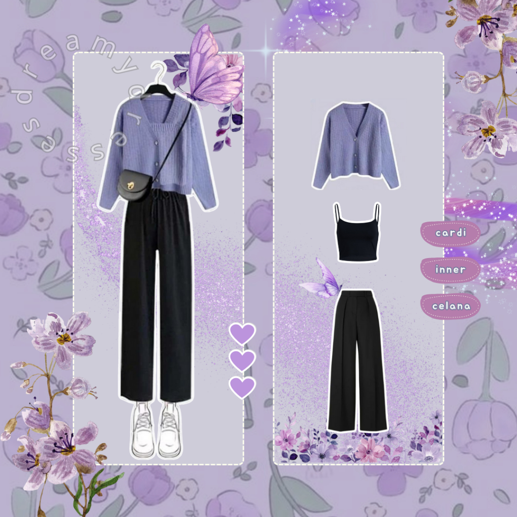 ONE SET 150 - (cardigan, tanktop, celana) Pakaian Atasan Wanita Tanktop Setelan Wanita Hijab OOTD Ke