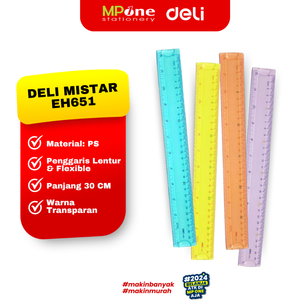 

Deli Penggaris Lentur Flexible 30CM Anti patah / Mistar Anti Patah Deli 6208 30cm 12in