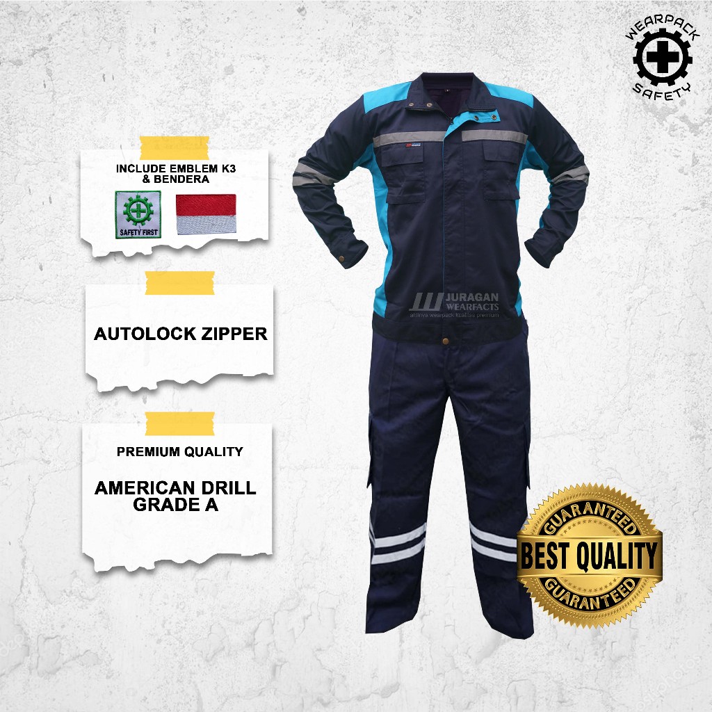 Baju Wearpack Safety Setelan / Wearpack Safety Setelan / Wearpack Kerja Set Warna Navy Toska