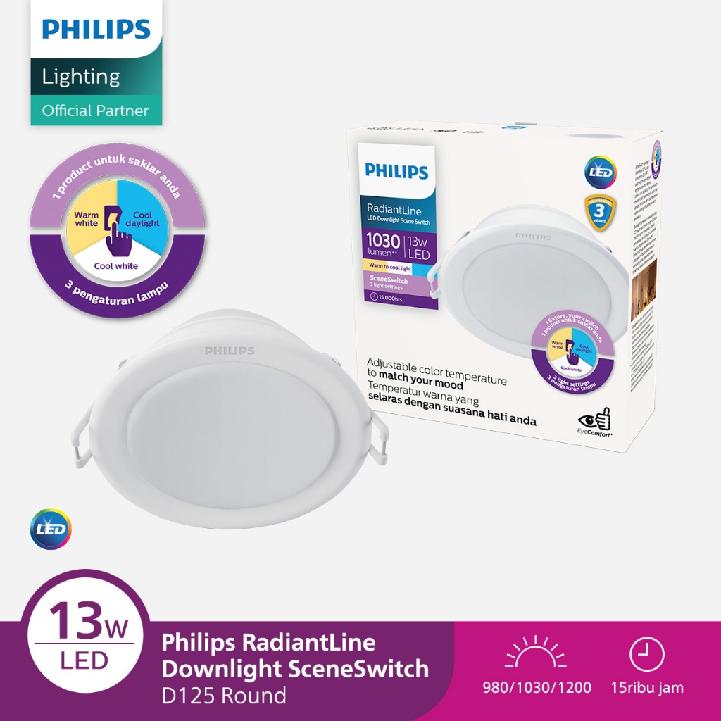 Philips Lampu RadiantLine Downlight SceneSwitch 13W D125 3 Warna