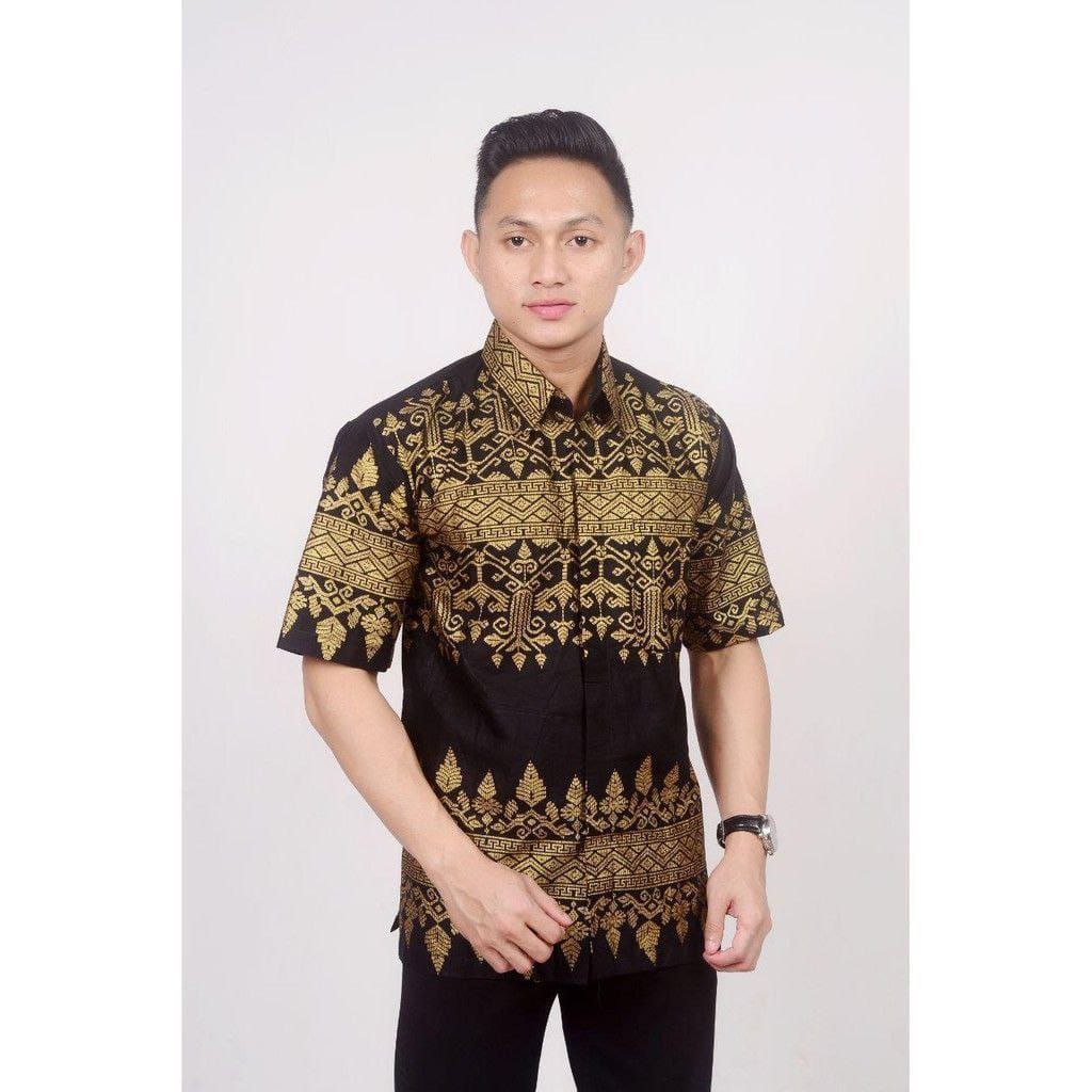 Hem Batik Pria - Motif Kembang Sulur Kuning - Warna Hitam Kuning