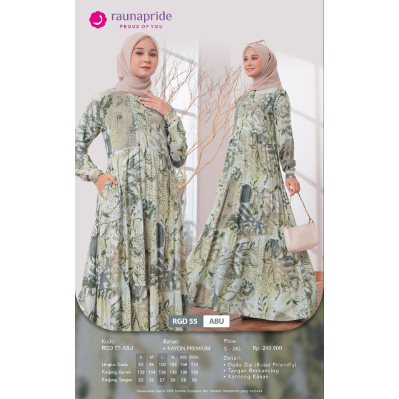 ❤️pusatgamis_jatim❤️GAMIS WANITA DEWASA RGD 55 BY RAUNA PRIDE NEW COLOR ABU