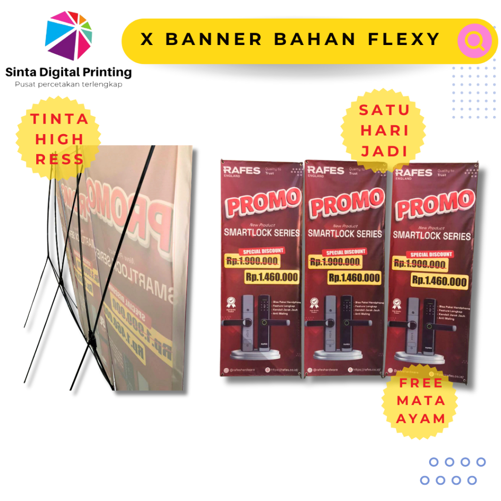 Cetak X Banner Flexy Ukuran 160 x 60 cm / Standing Banner Wisuda , Wedding , Konter , Sembako