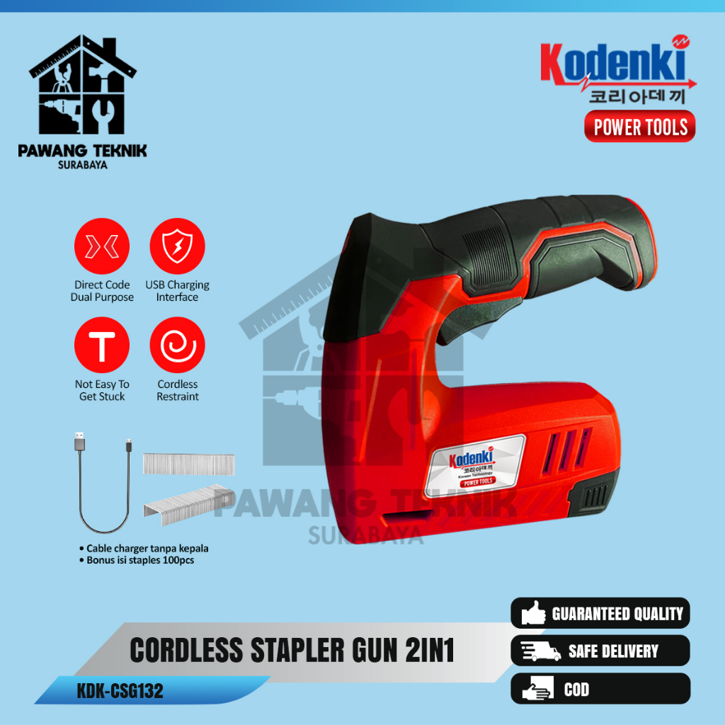 

Kodenki Cordless Stapler Gun 2in1 Baterai 4V Alat Tembak Paku Staples - Mesin Alat Cordless Staples Gun Tembakan Isi Staples Otomatis Baterai F10MO 1008J 1010J - Gun Nailer Stapler Baterai Portable 4V Jok Motor Mebel Kertas Bingkai Interior Furniture