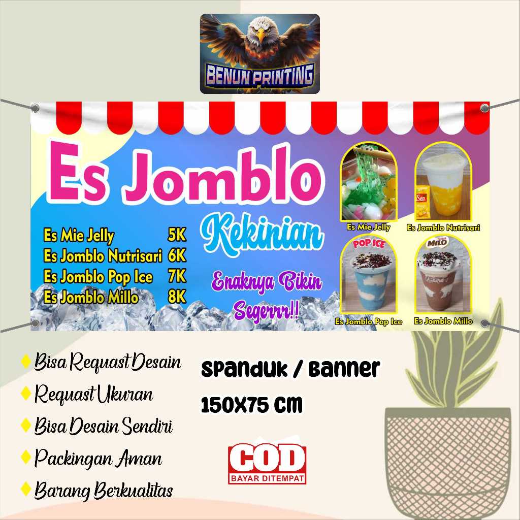 Spanduk Banner 150X75 Es Jomblo Custom Desain