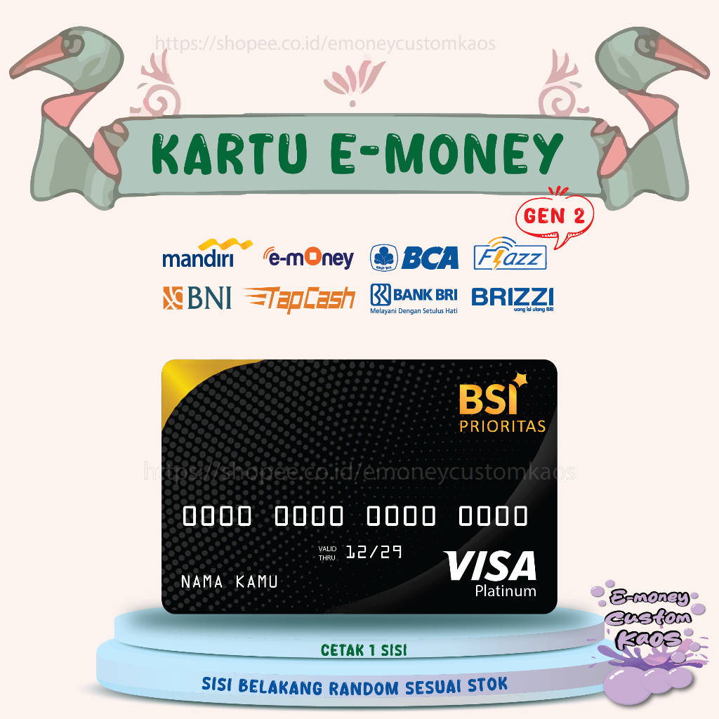 KARTU EMONEY DEBIT KREDIT CARD BSI PRIORITAS MANDIRI FLAZZ BCA BNI TAPCASH BRIZZI BRI - 1 SISI