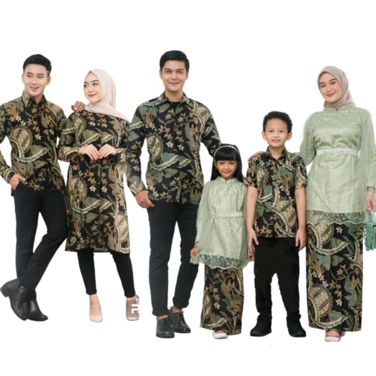 ART O18U Baju Couple Kebaya batik Keluarga warna hijau sage Set Pakaian Sarimbit Brokat Seragam Big Size Jumbo Ibu bapak anak cowok cewek Moder nuntuk pesta kondangan lebaran 223