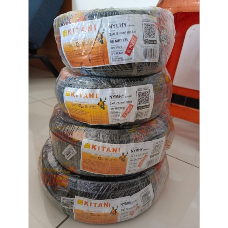 Kabel NYMHY Serabut 2x0.75mm, 2x1.5mm,2x2.5mm Kitani per Meter