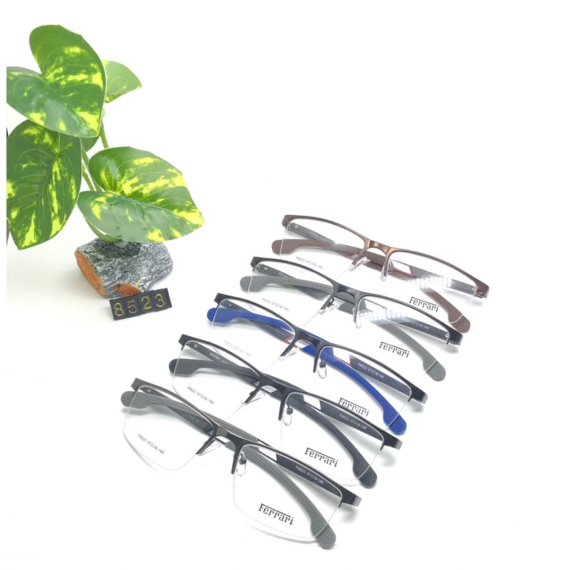 Kacamata/Frame Pria Sporty 8523 Setengah Frame Size 57.16.140 Bisa Ganti Lensa minus,Cylinder