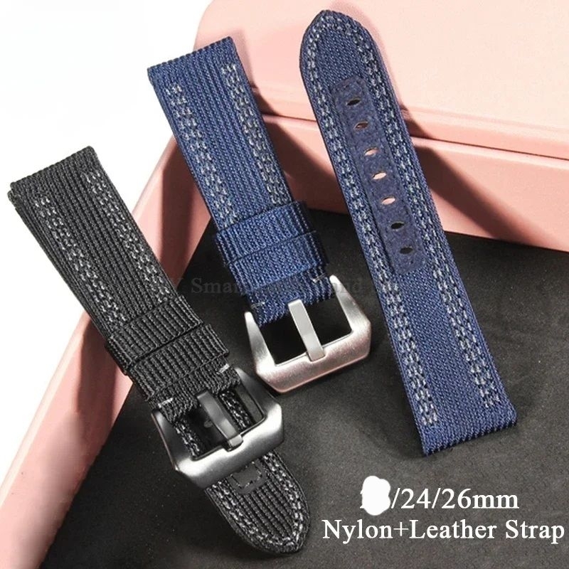 Strap Tali Jam Panerai Luminor Canvas Nilon Lapis Kulit 24mm 26mm