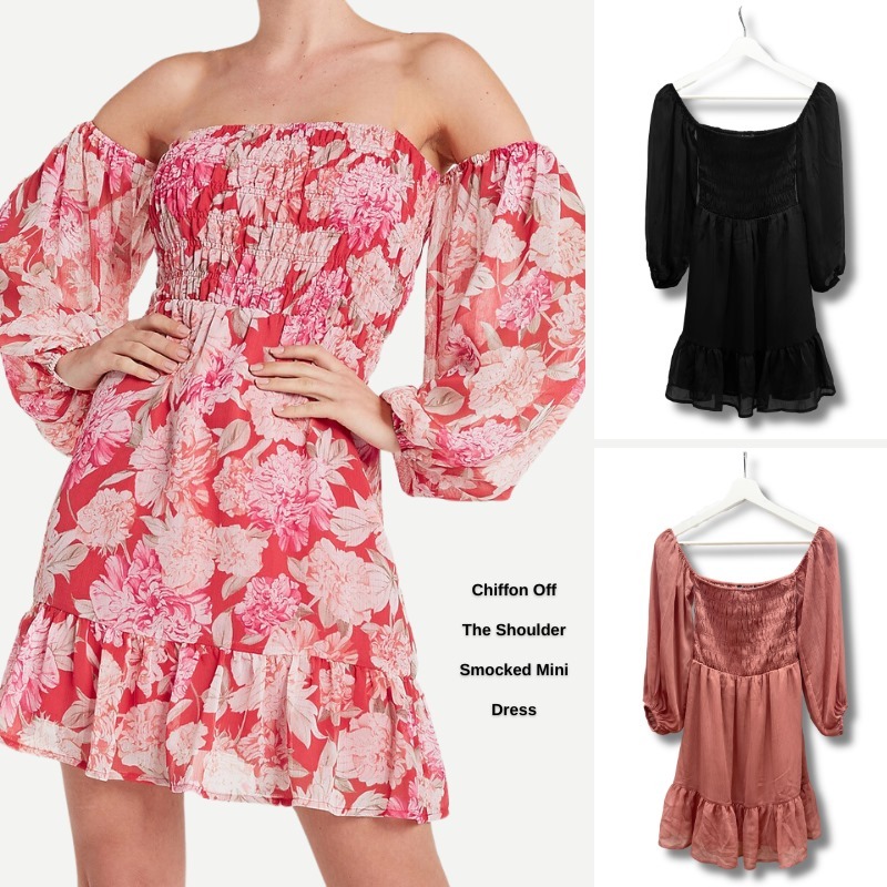 Dress Mini Wanita Lengan Panjang Soft Chiffon (EXP73 SMC CHIFFON DRESS)