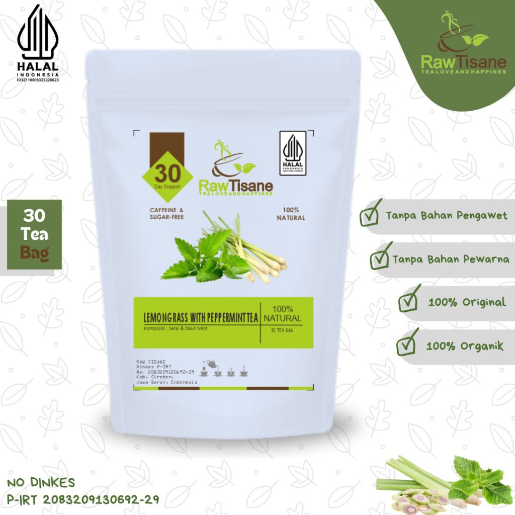 

RAW TISANE Lemongrass With Peppermint Tea : Teh Celup Serai & Daun Mint Isi 30 Tea Bag