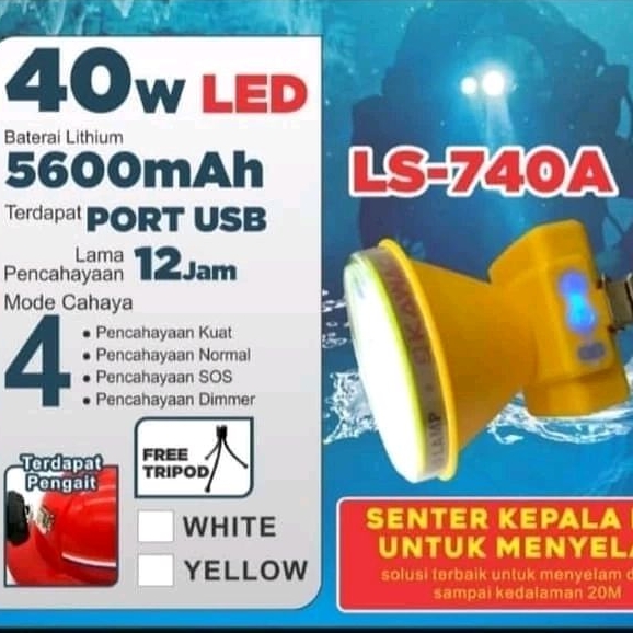 KAWACHI SENTER KEPALA SELAM LED LITHIUM LS 740A/LS 740B 40 WATT