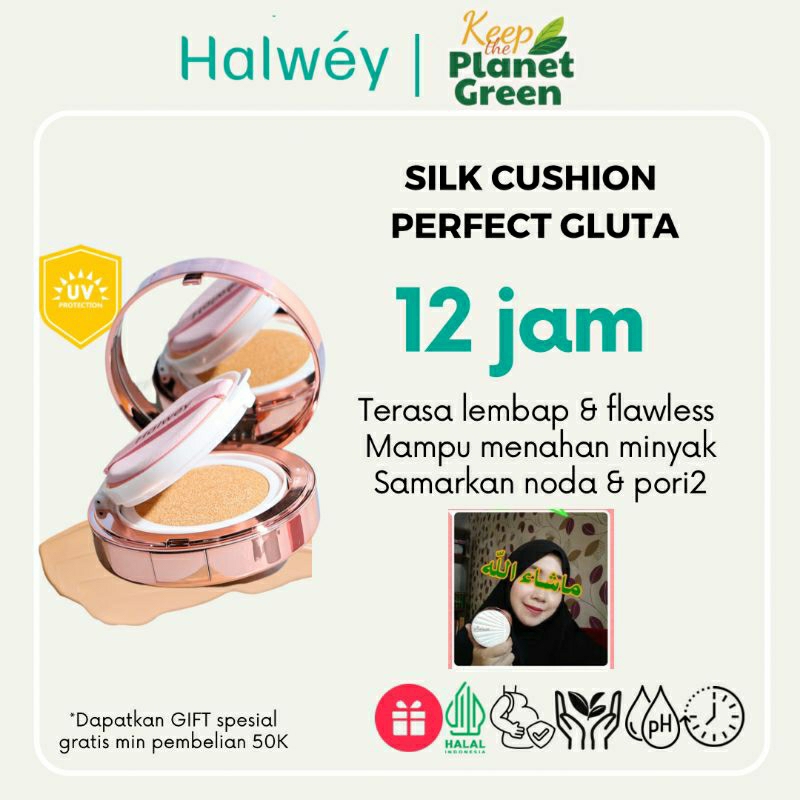 HALWEY Skincare Indonesia Silk Cushion Perfect Gluta Cushion halwey spf 50 PA ++++ Bedak Cair Halwey