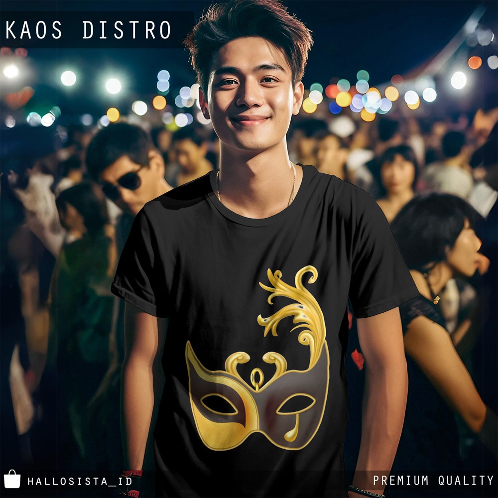 Kaos Topeng Emas PDK607 - Oblong Baju Distro Unisex Kaos Misterius