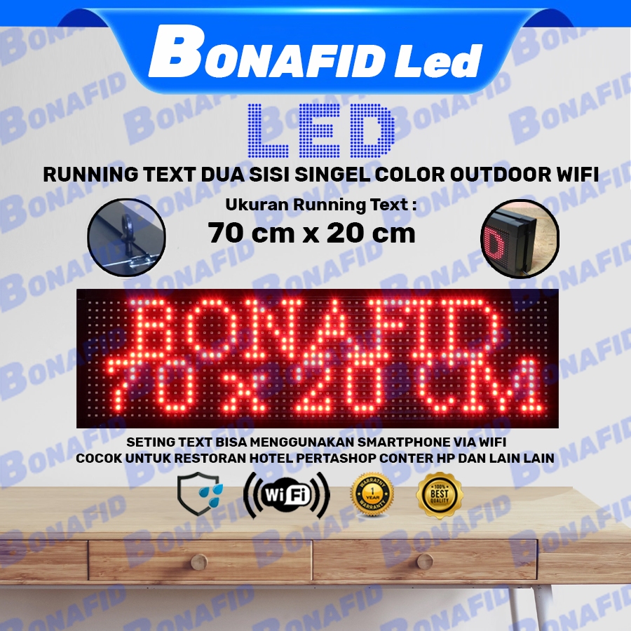 LED Running text dua sisi 70x20 (64x16cm) merah