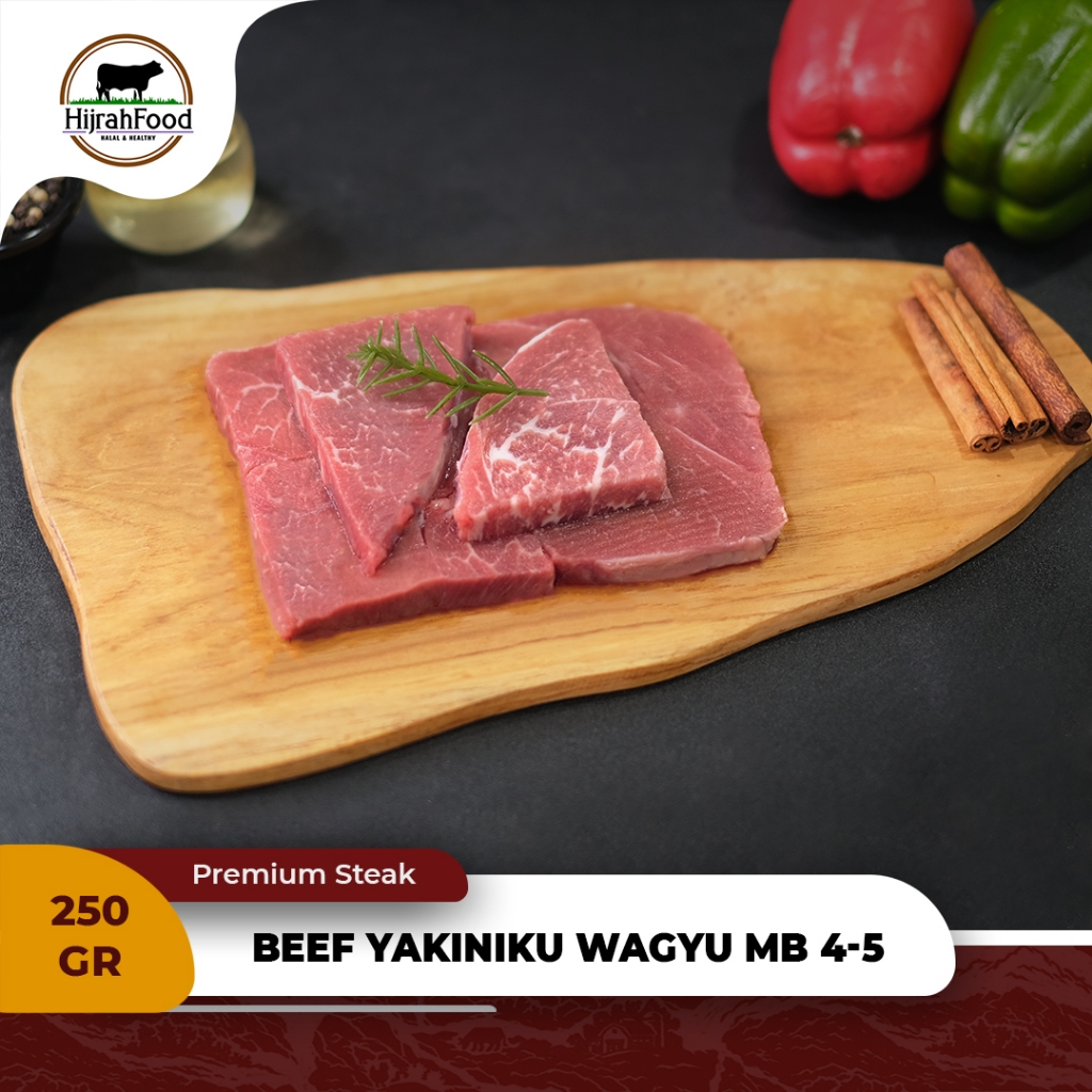 

Hijrahfood Daging Sapi Wagyu Yakiniku Cut AUS Beef MB 4-5 Premium 250 gr