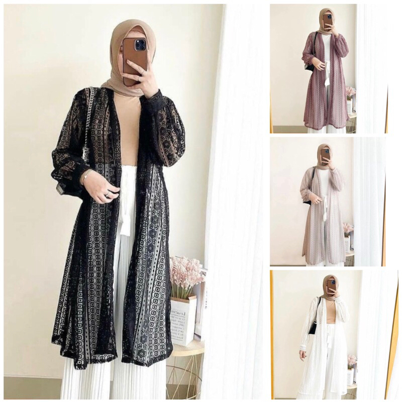 Outerwear Long cardigan brukat / outer brukat panjang lengan balon baju kondangan wanita terlaris //