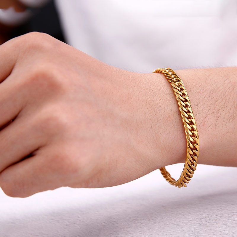 Gelang Tangan Pria dan wanita motif Rantai Besi Double Warna Emas panjang 18cm / Gelang tangan cowok