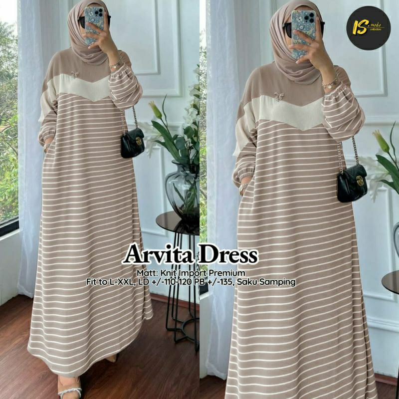 Arvita dress gamis knit rajut salur Ld 110 xl