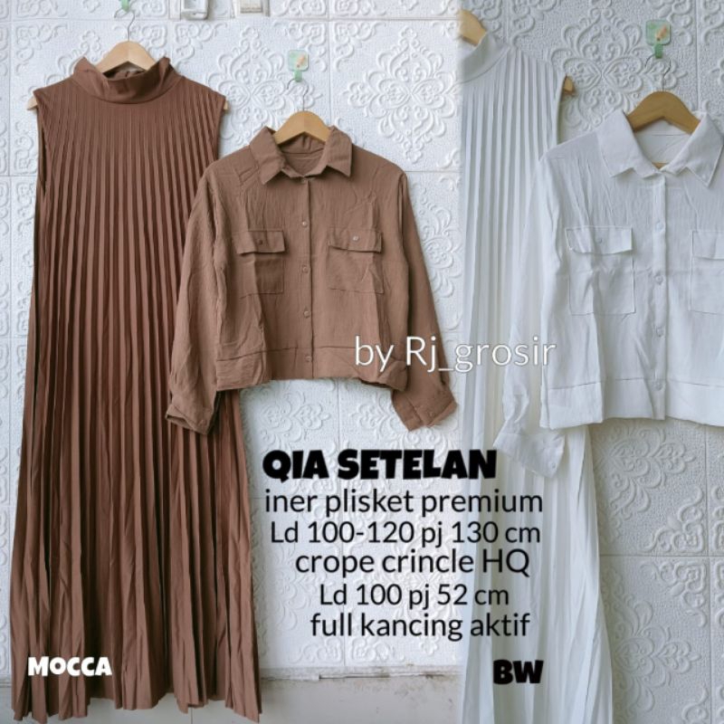Setelan Wanita Iner Plisket + Kemeja Crincle Kekinian