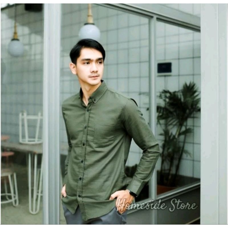 TERHITS KEMEJA PANJANG PRIA COWOK GATLEMEN COWOK HIJAU ARMY HIJAU BOTOL POLOS FORMAL KANTOR MURAH
