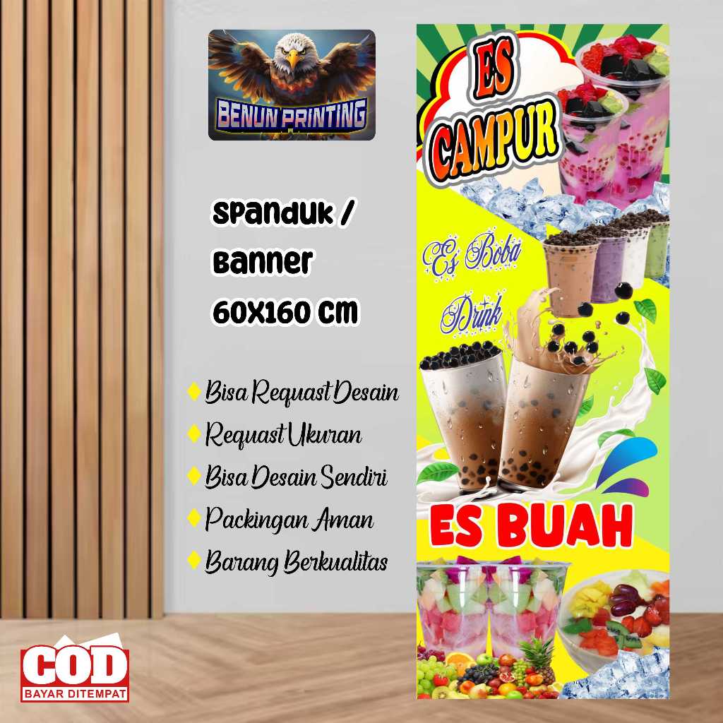 Spanduk 60x160 Es Campur, Boba, Es Buah
