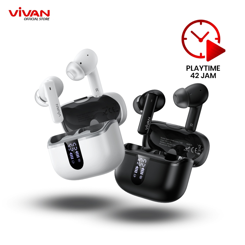 VIVAN Liberty T100E TWS Earphone Headset Headphone Bluetooth 5.3 DEEP BASS ANC ENC Garansi 1 Tahun