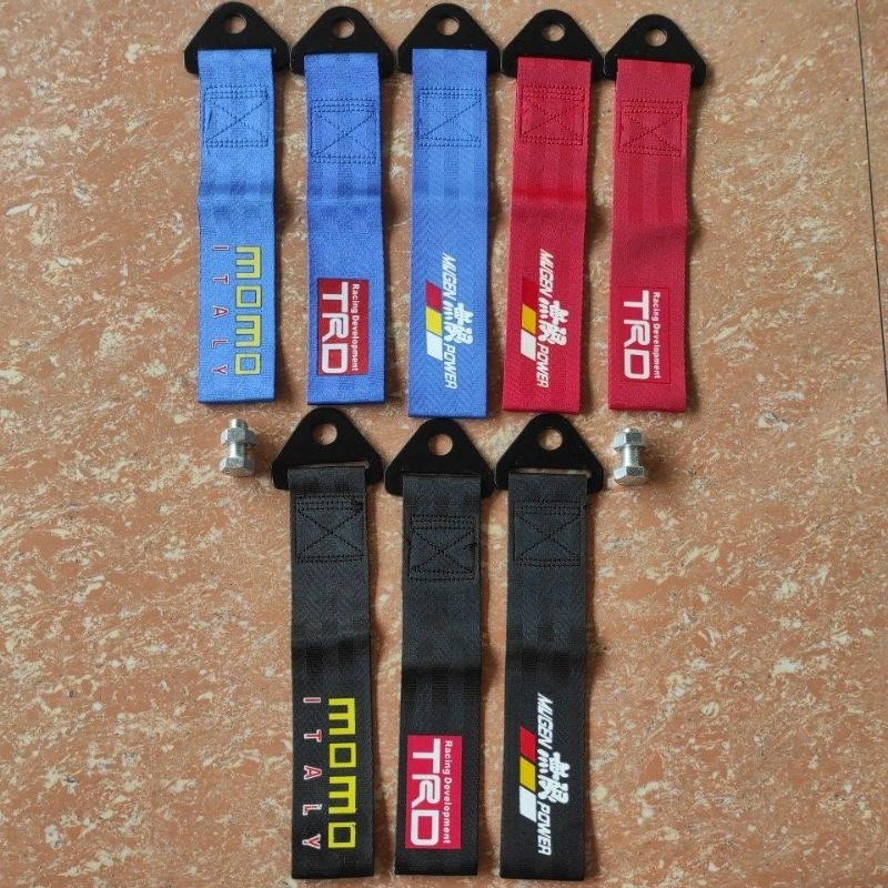 TOWING STRAP / TOWING KAIN  / DEREK  bumper depan MOBIL motor  UNIVERSAL TRD momo mugen HITAM MERAH 