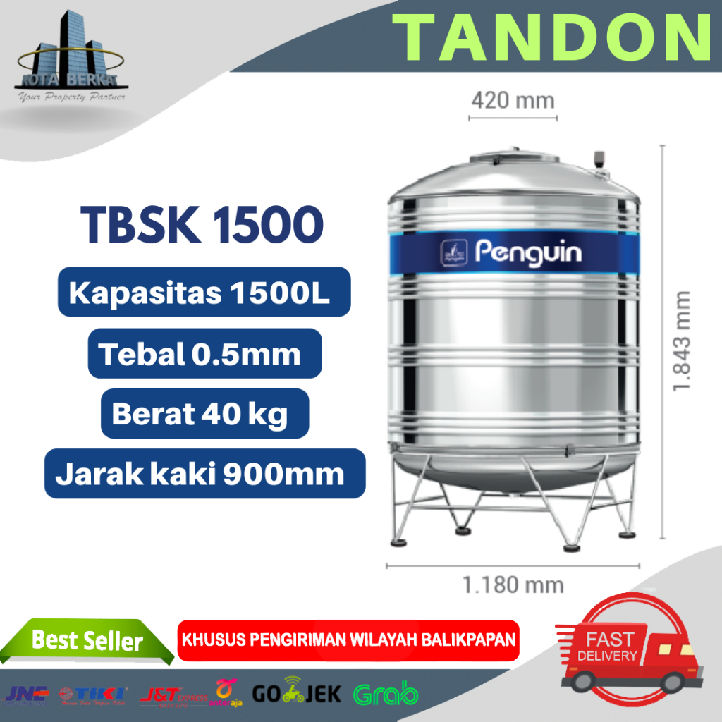 TANDON/ TANGKI AIR STAINLESS PENGUIN TBSK 1500 Volume 1500 L