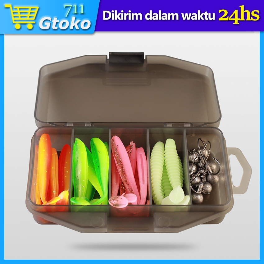 Set Soft Lure Umpan Pancing Dan Mata Kail Hook Mancing Ikan isi 60Pcs, 6.5cm