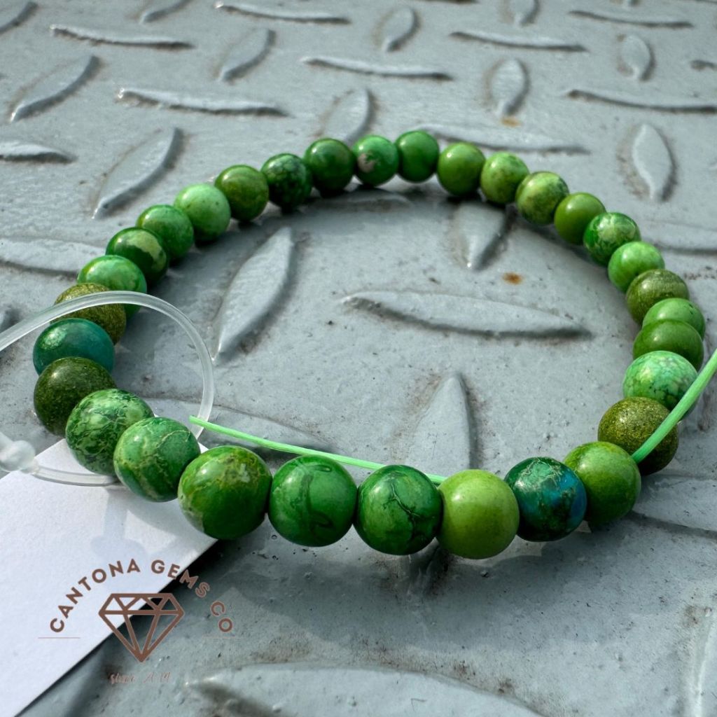 Gelang Batu Alam Asli Green Hubei Turqoise Pirus Hijau 6mm