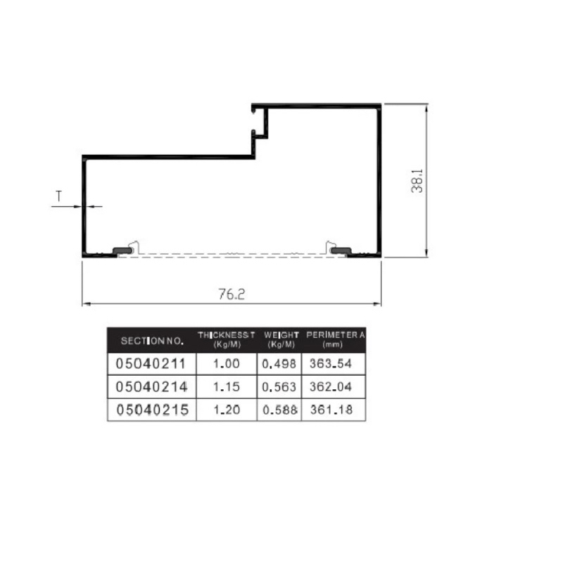 Aluminium Infinito Serat Kayu Kusen 3" 0504 Kusen Pintu Aluminium Batangan