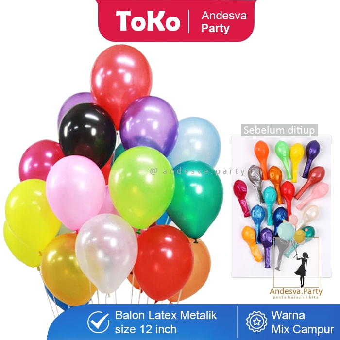 balon metalik 12 inc | balon karet | balon latek | balon metalik warna warni | balon helium | balon