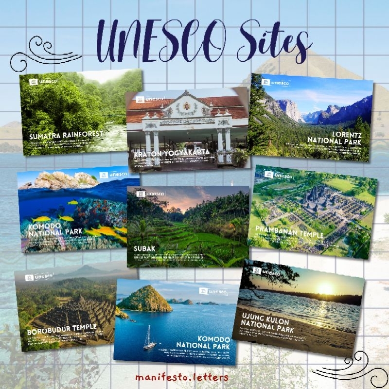 

Postcard UNESCO Heritage Site | Kartu Pos Indonesia | Prambanan | Lorentz Papua | Subak | Borobudur | Taman Nasional