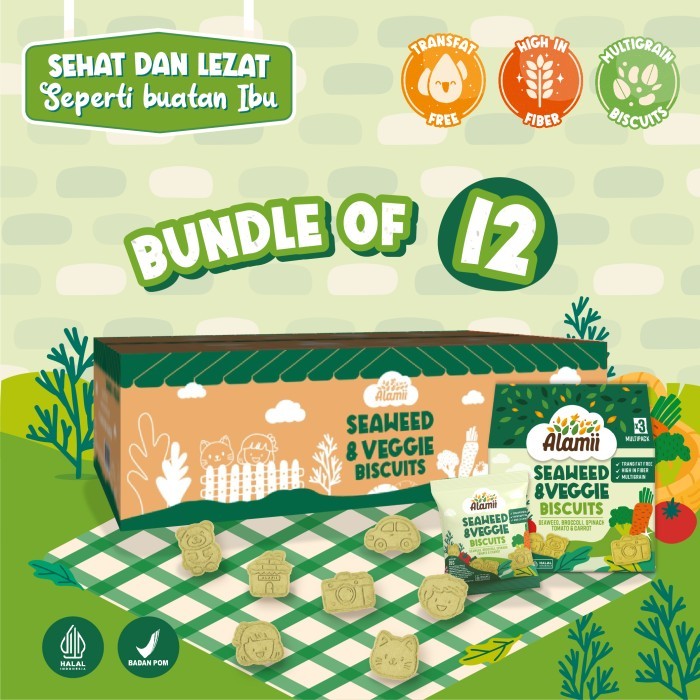 

Alamii Multigrain Biscuits - Bundle Pack isi 12 x 60g (Seaweed & Veggie)
