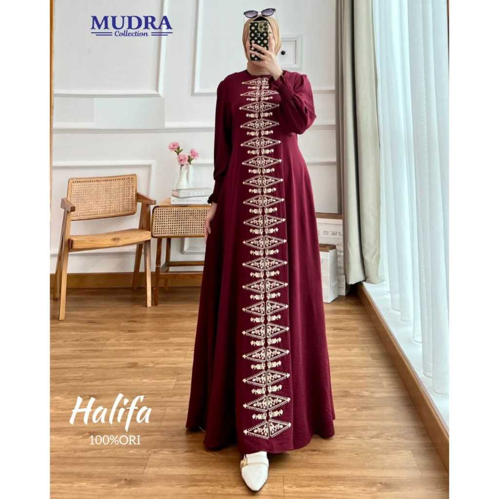 Halifa Dress Gamis Crinkle Wanita Bordir