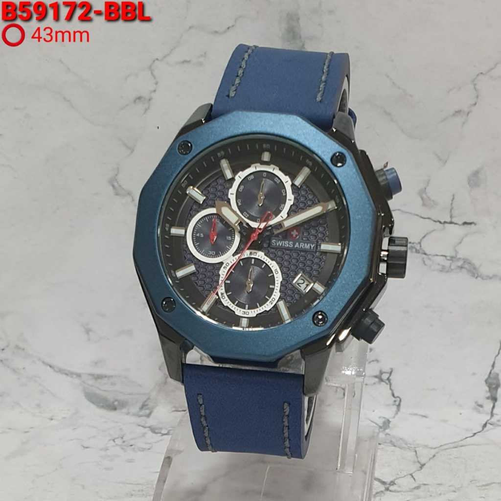 [ BISA COD ] JAM TANGAN PRIA SWISS 59172 ANALOG TALI KULIT CHRONO TANGGAL AKTIF DIAMETER 4,3 CM
