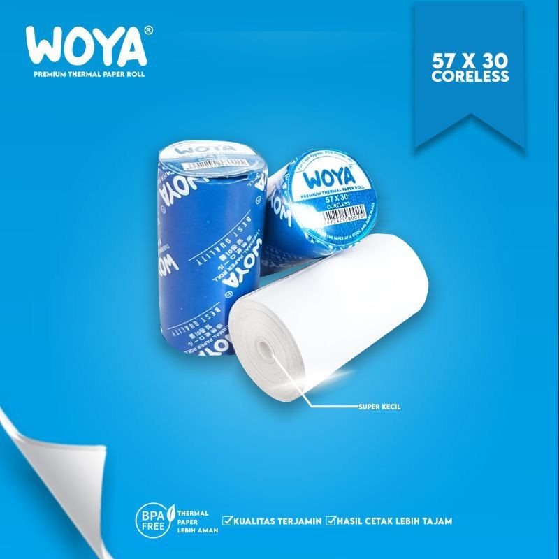 

Kertas Thermal WOYA Kertas Struk Kasir Paper Roll Thermal EDC 57 x 30 Kertas Kasir Coreless POS